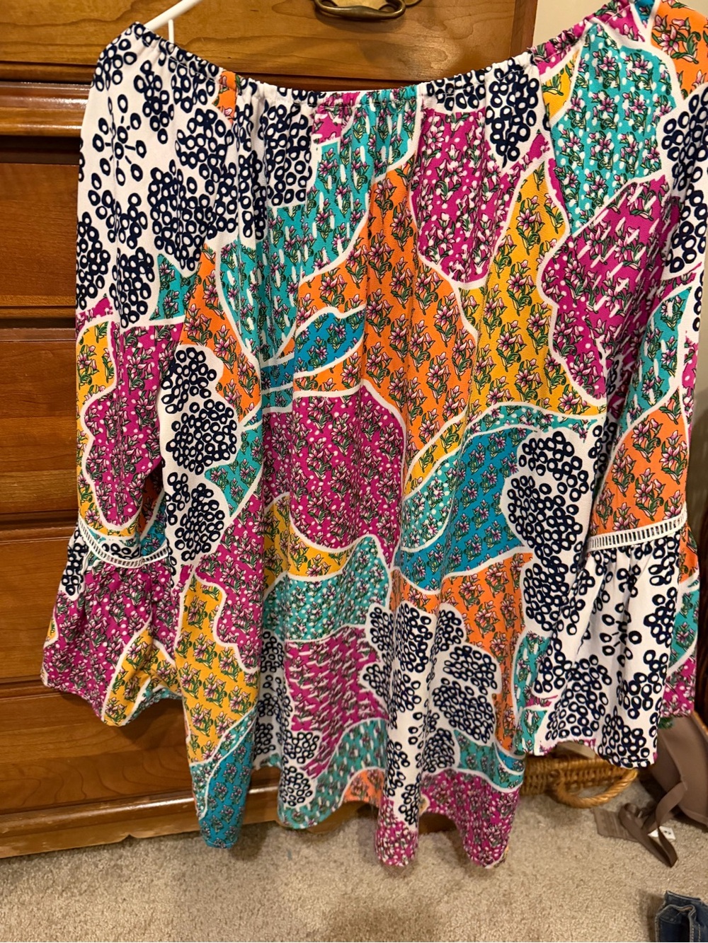 Multicolor Floral Off-Shoulder Tiered Blouse - Pink, Teal & Orange